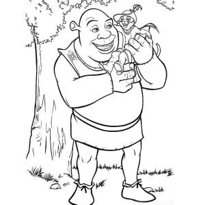Coloriage de Shrek avec son ami le Chat Potté