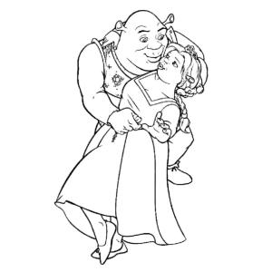 Coloriage de Shrek e Fiona amoureux 