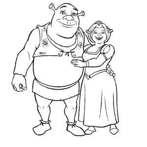 Coloriage de Shrek et Fiona