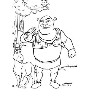 Coloriage de Shrek et l'Âne en promenade