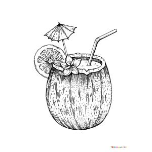 Voici un coloriage d'été sur le thème des vacances avec un cocktail de fruits servi dans une coco. Un dessin à imprimer pour les amoureux de la saison estivale.