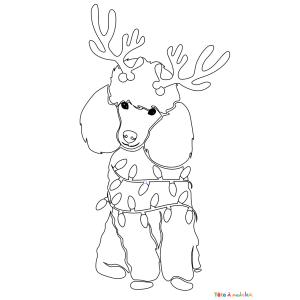 Coloriage d'un caniche à Noël à imprimer