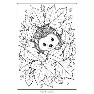 Coloriage d'un hérisson dans un tas de feuilles d'automne à imprimer