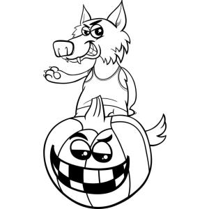 Coloriage d'un loup garou avec une citrouille