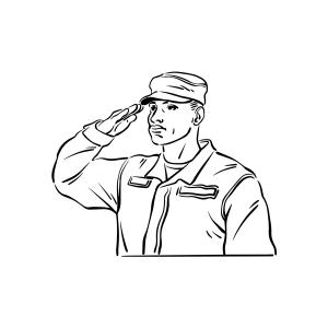 Coloriage d'un militaire au garde à vous