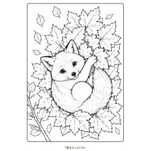 Coloriage d'un renard dans un tas de feuilles d'automne à imprimer