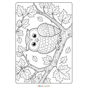Coloriage d'une chouette en automne à imprimer