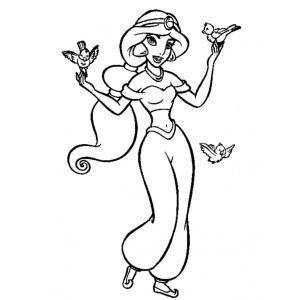 Coloriage Jasmine et les oiseaux