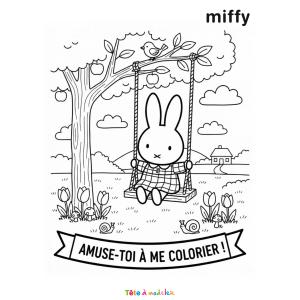 Coloriage de Miffy sur une balançoire à imprimer