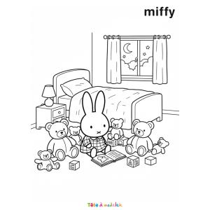Coloriage de Miffy dans sa chambre à imprimer