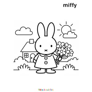 Coloriage de Miffy devant sa maison à imprimer