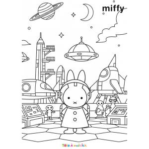 Coloriage de Miffy dans l’espace à imprimer