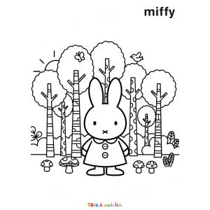 Coloriage de Miffy en forêt à imprimer