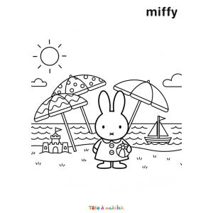 Coloriage de Miffy à la plage à imprimer