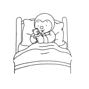 Coloriage Tchoupi dans son lit