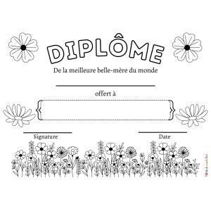 Offrez un diplôme personnalisé et à colorier aux belle-mère pour la Fête des mères. Montrez-lui votre gratitude avec ce cadeau original et touchant. Imprimez un diplôme sur mesure, rempli d'amour et d