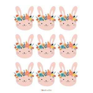 Image du lapin de Pâques rose avec une couronne de fleurs une image de Pâques à imprimer - une image de Pâques à imprimer pour les décorations dans la maison