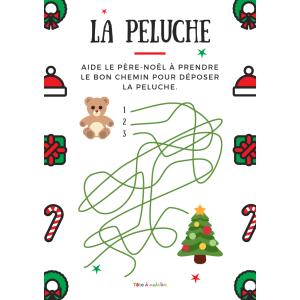 Jeu de Noà´l à imprimer pour votre enfant. Quel fil sur les 4 peut conduire nos deux petits nounours au sapin vert ? Le Père Noà´l doit déposer les nounours au pied du sapin vert m