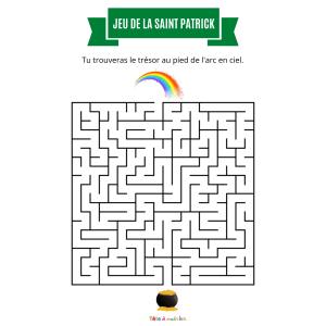 Jouer avec le Leprechaun de saint Patrick. Un jeu de labyrinthe à imprimer pour la saint Patrick. Le Lepechaun a perdu ses amis, votre enfant peut-il l'aider à trouver le chemin pour rejoindre ses ami