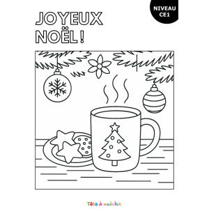 Coloriage de Noël pour les CE1 : le chocolat chaud