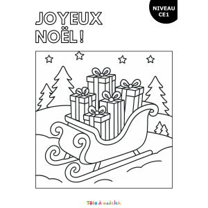 Coloriage de Noël pour les CE1 : le traîneau du Père Noël