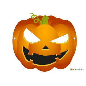 Masque d'Halloween à imprimer gratuitement afin d'avoir un déguisement de citrouille de dernière minute. Il suffira de l'imprimer sur du papier épais, de la découper afin de pouvoir partir à la chasse