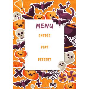 Imprimez gratuitement votre menu d'Halloween pour préparer un repas sur le thème d'Halloween que personne n'oubliera. Il suffira juste d'y inscrire l'entrée, le plat et le dessert : Un menu à imprimer