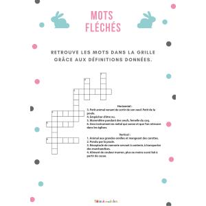Un Jeu de mots fléchés de niveau facile où il faut retrouver les mots de Pâques grâce aux définitions.