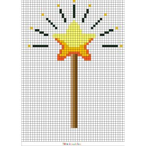 Réaliser ce beau Pixel Art en prenant un quadrillage afin de reproduire les carrés colorés. Vous pourrez alors avoir une superbe baguette de fée qui vous permettra de réaliser tous les voeux.