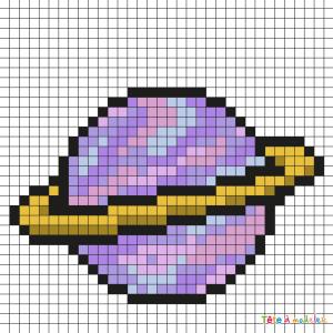 Réaliser ce beau Pixel Art de la galaxie en prenant un quadrillage afin de reproduire les carrés colorés. Vous pourrez alors avoir une magnifique planète qui vous permettra de voyager dans toute la ga