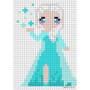 Réaliser ce beau Pixel Art de la Princesse Elsa de la Reine des neiges en prenant un quadrillage afin de reproduire les carrés colorés. Vous pourrez alors reproduire Elsa pour le plus grand bonheur de