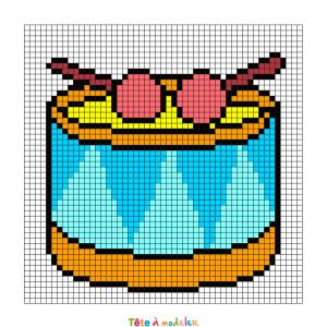 Modèle de Pixel art pour faire un instrument de musique, un tambour Il suffit de suivre notre modèle afin de réaliser chaque carré. Petit à petit vous arriverez à réaliser ce tambour ! Imprimez rapide