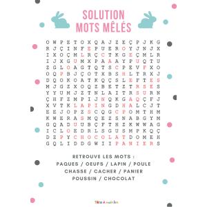 Solution du jeu de mots mêlés de niveau difficile où il faut retrouver les mots de Pâques cachés dans cette grille.