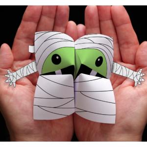 Imprimez gratuitement cette cocotte en papier et reproduisez cette superbe momie facilement avec les enfants. Une bonne idée d'activité pour Halloween