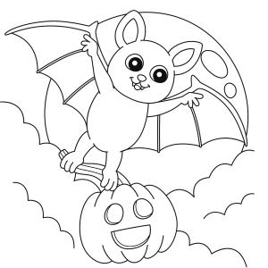 Coloriage d'une chauve souris avec une citrouille à imprimer
