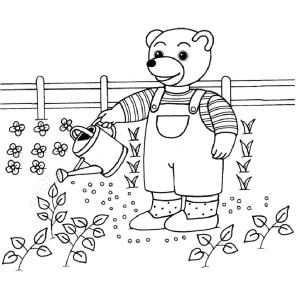 Un coloriage de Petit Ours Brun au jardin
