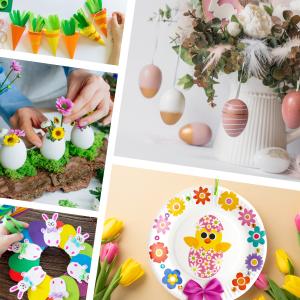 Décorations de Pâques : poussin, lapin, oeufs, corbeilles, bricolages. Les fiches expliquées en pas à pas facilitent la réalisation de ces bricolages par les petits comme les grands.