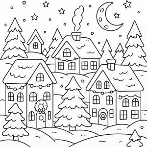 Téléchargez ce coloriage de Noël pour CE2 : un joli village enneigé à colorier, parfait pour développer la créativité et la concentration des enfants pendant les fêtes.