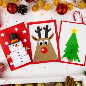 Activité de bricolage enfants pour réaliser des petits personnages en papier qui pourront aussi servir de cartes à offrir pour souhaiter un Joyeux Noël.