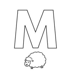 Imprimer le coloriage de la lettre M comme MOUTON de l'alphabet