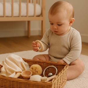 Stimulez l'éveil de votre bébé avec un panier à trésor Montessori