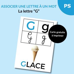 Une carte alphabet pour associer la lettre G à un mot : G comme girafe