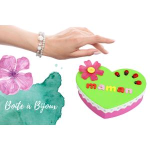 Voici une activité facile qui permettra aux plus petits de fabriquer une jolie boite à bijoux pour la fête des mères avec un peu de peinture et des accessoires plein de couleurs. Un cadeau mig
