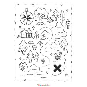 Télécharge et colorie une carte au trésor magique dans une forêt féerique pleine de surprises.