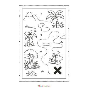 Imprime une carte au trésor sur la jungle à colorier, parfaite pour une aventure entre châteaux et donjons.