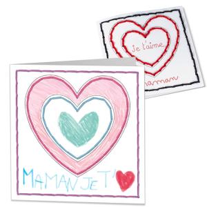 Carte coeur brodée et coloriée
