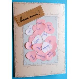 Carte décorée de coeurs roses et blancs. Pour les anniversaire, la saint valentin, la fÍte des mères ou des pères