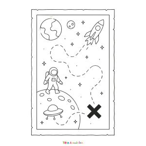 Imprime cette carte au trésor dans l’espace pour une chasse intergalactique à colorier, parfaite pour les petits fans de l’univers spatial.
