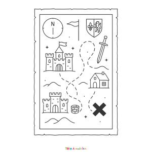 Imprime une carte au trésor médiévale à colorier, parfaite pour une aventure entre châteaux et donjons.