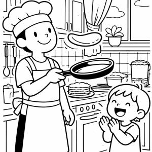 Coloriage du lancé de crêpes de la chandeleur